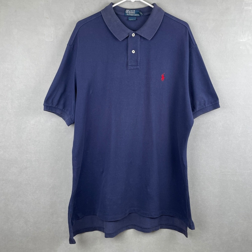 VTG Polo Ralph Lauren Mens XXL Custom Fit Navy Blue S/S Preppy Pique Polo Shirt